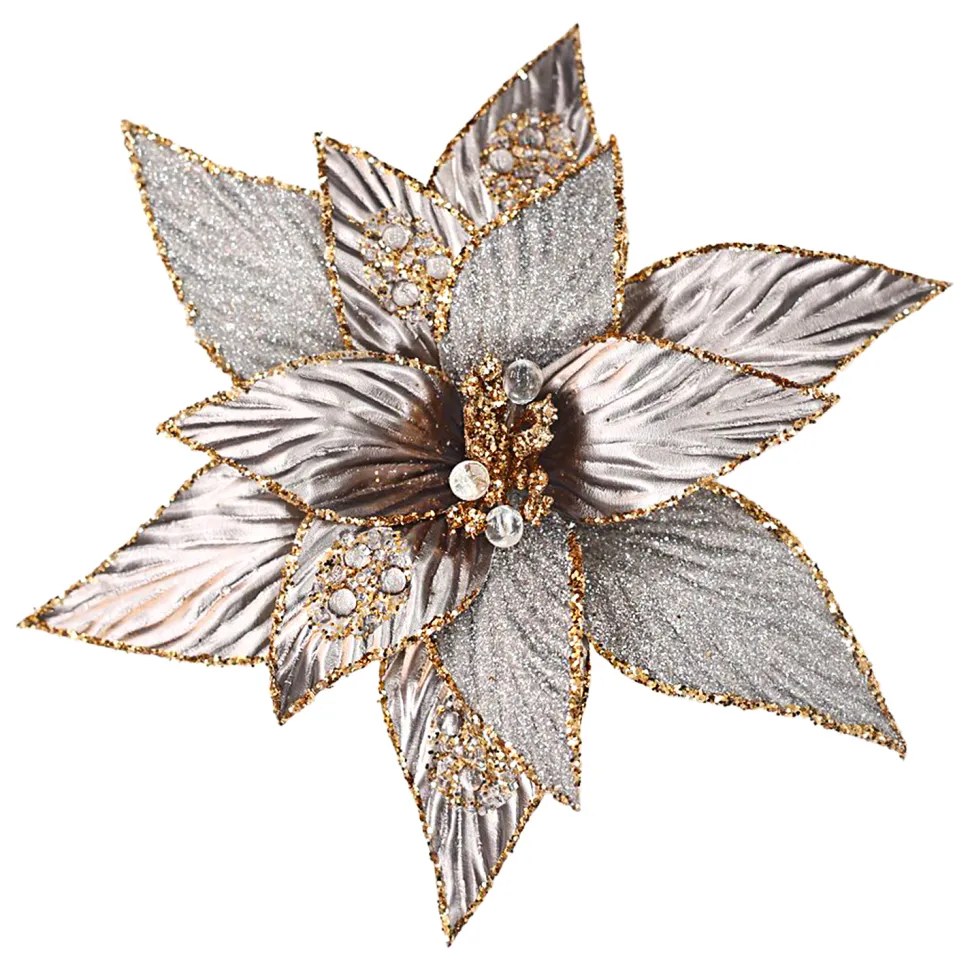 POINSETTIA HEAD PLATINUM COPPER 11.5″ METALLIC W/ CLIP
