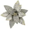 POINSETTIA HEAD PLATINUM GRAY 12.5″ LEATHER CH GLITTER W/ CLIP