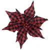 POINSETTIA HEAD RED / BLACK 9″ PLAID W/GLITTER & CLIP