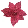 POINSETTIA HEAD RED 9″ FABRIC W/ SEQUINS & CLIP