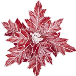POINSETTIA HEAD RED 12″ FROSTED W/ POINTY EDGES