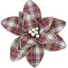 POINSETTIA HEAD RED / GRN/ BEIGE 11″ PLAID W/ WOODEN BEADS & CLIP