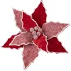 POINSETTIA HEAD RED 11″ VELVET W/ FROSTED PETALS & CLIP