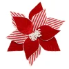 POINSETTIA HEAD RED 11.5″ VELVET W/ CANDYCANE STIPE & CLIP