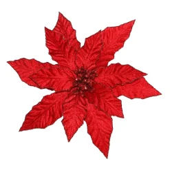 POINSETTIA HEAD RED 12″ VELVET W/ GLITTER & CLIP