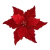 POINSETTIA HEAD RED 14″ VELVET WGLITTER & CLIP