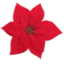 POINSETTIA HEAD RED 9″ VELVET WITH CLIP