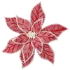 POINSETTIA HEAD RED 12″ VELVET WHITE ICE EDGE AND FROSTING W/ CLIP