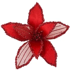 POINSETTIA HEAD RED 9″ VELVET SHEER W/ CLIP