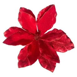 POINSETTIA HEAD RED 10.5″ VELVET W/ GLITTER EDGE & CLIP
