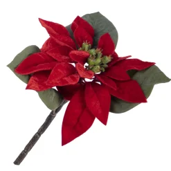 POINSETTIA HEAD RED 9.5″ W/ GREEN LEAVES W/PICK