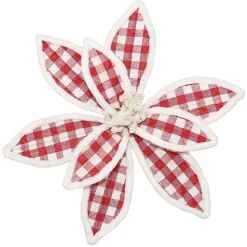 POINSETTIA HEAD RED / WHITE 11.5″ PLAID W/CLIP