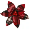 POINSETTIA HEAD RED /BLACK/WHITE 12.5 PLAID W/BELLS W/CLIP