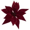 POINSETTIA HEAD RED DARK 9″ VELVET W/ CLIP