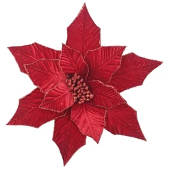 POINSETTIA HEAD RED /DEEP RED 12.5″ VELVET W/ CLIP
