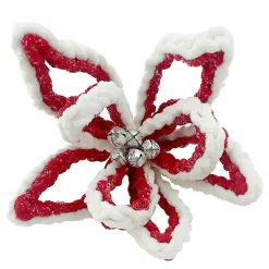 POINSETTIA HEAD RED /WHITE 8.5″ HOLLOW PETALS W/ BELLS & CLIP