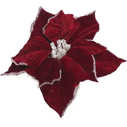 POINSETTIA HEAD RED /WHITE 9″ SNOW EDGE CARDED W/ CLIP