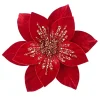 POINSETTIA HEAD RED-DARK 11.5″ VELVET W/GOLD SEQUINS W/ CLIP
