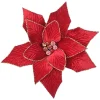 POINSETTIA HEAD RED-DARK 12″ VELVET W /GOLD GLITTER EDGE W/CLIP