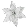 POINSETTIA HEAD SILVER 11.5″ METALLIC ICED W/ CLIP