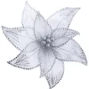 POINSETTIA HEAD SILVER 11″ SHEER W/ RHINESTONE EDGE & CLIP