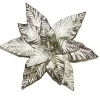 POINSETTIA HEAD SILVER 12.5″ SHINY W/ GLTR W/CLIP