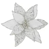 POINSETTIA HEAD SILVER/PT 11.5″ METALLIC ICED W/ CLIP