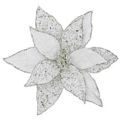 POINSETTIA HEAD SILVER/PT 11.5″ METALLIC ICED W/ CLIP