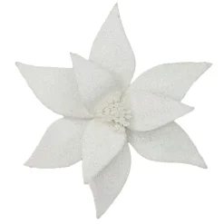 POINSETTIA HEAD WHITE 11.5″ FROSTED WOOL W/ CLIP