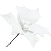 POINSETTIA HEAD WHITE 10″ VELVET W/GLITTER & CLIP