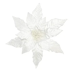 POINSETTIA HEAD WHITE 12″ VELVET W/ GLITTER & CLIP