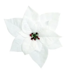 POINSETTIA HEAD WHITE 9″ VELVET WITH CLIP