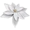 POINSETTIA HEAD WHITE 14″ VELVET W/ WHITE TRIM & CLIP