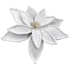 POINSETTIA HEAD WHITE 14″ VELVET W/ WHITE TRIM & CLIP