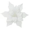 POINSETTIA HEAD WHITE 12.5″ VELVET W/ CLIP