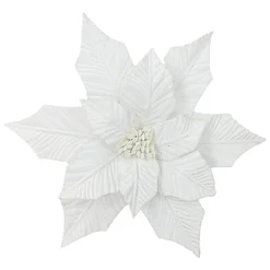 POINSETTIA HEAD WHITE 12.5″ VELVET W/ CLIP