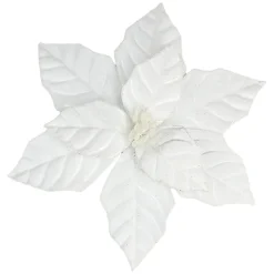 POINSETTIA HEAD WHITE 9.5″ VELVET W/ CLIP