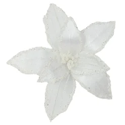 POINSETTIA HEAD WHITE 9″ VELVET SHEER W/ CLIP