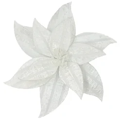 POINSETTIA HEAD WHITE 12″ VELVET W/ CLIP