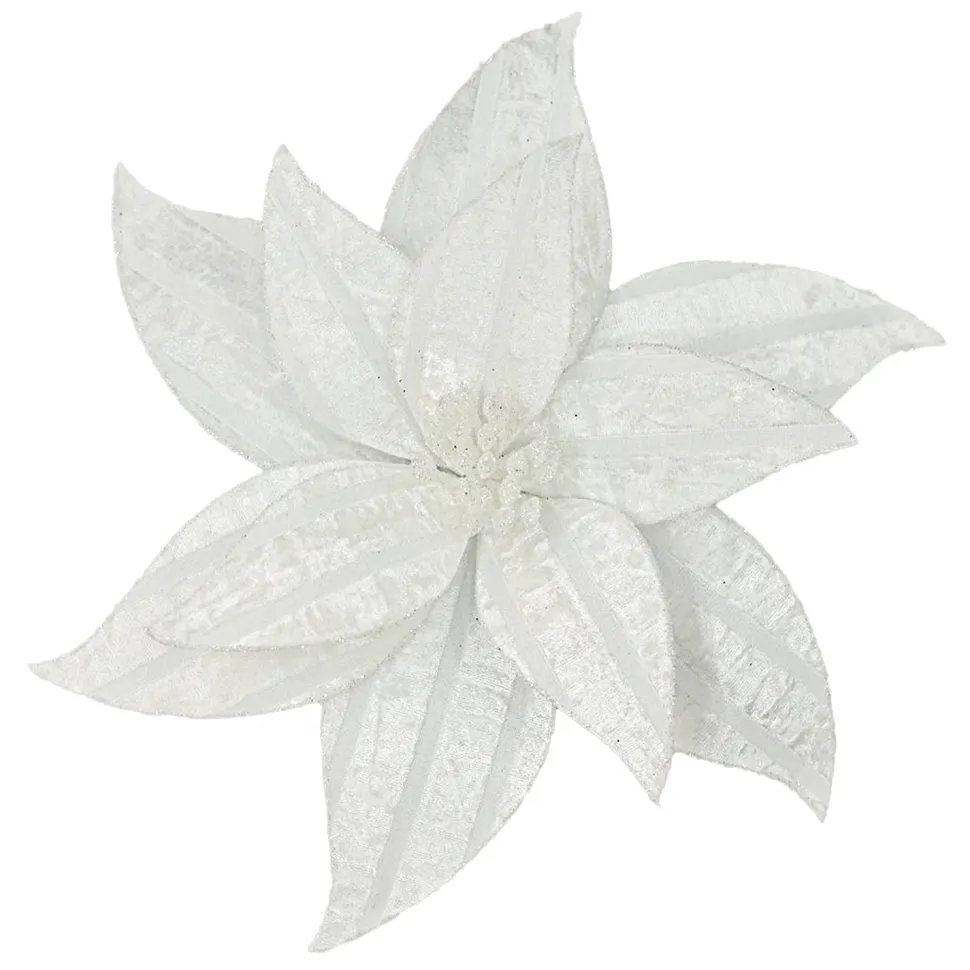 POINSETTIA HEAD WHITE 12″ VELVET W/ CLIP
