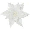 POINSETTIA HEAD WHITE 12″ VELVET GLITTER & CLIP