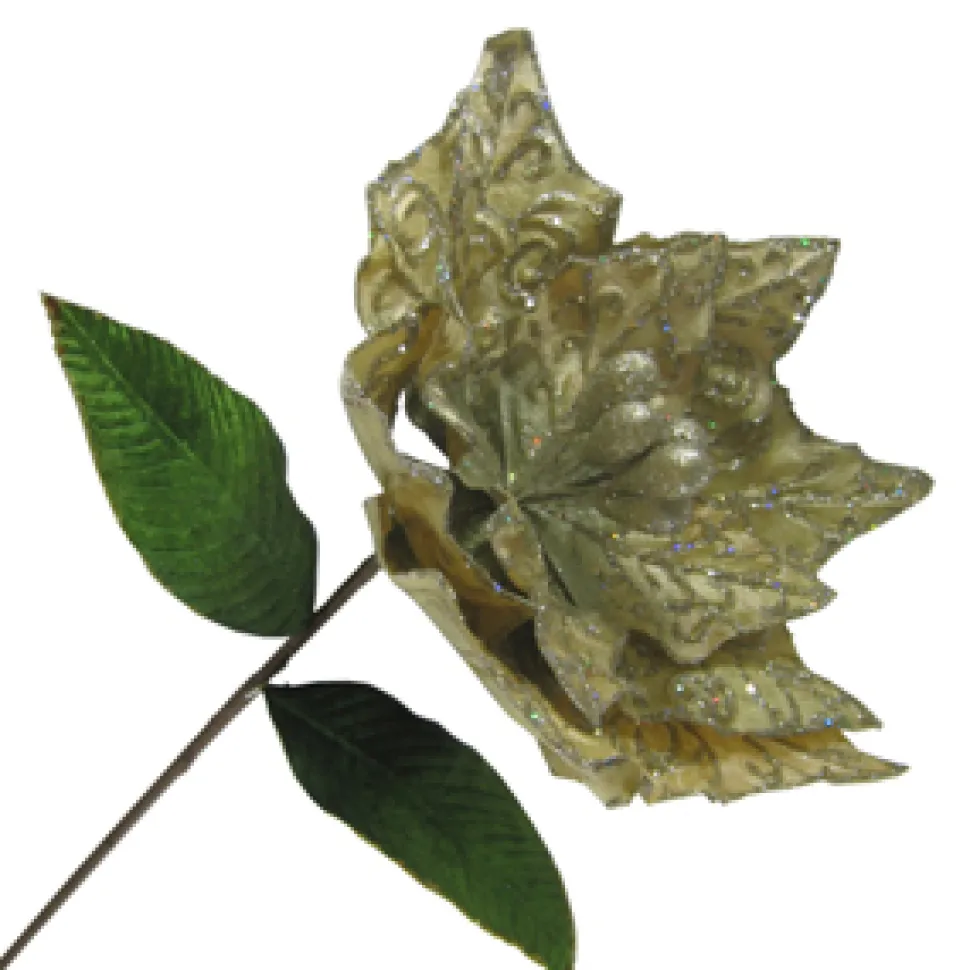 POINSETTIA STEM CHAMPAGNE 26″ VELVET EMBOSSED W/GLITTER