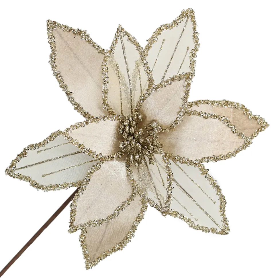 POINSETTIA STEM CHAMPAGNE 12″ HEAD VELVET SHEER W/ 20″ STEM