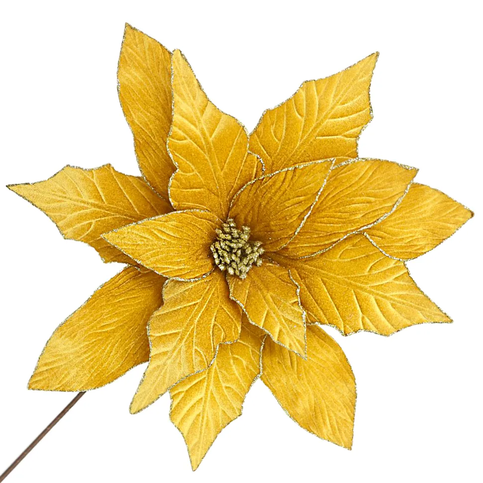 POINSETTIA STEM GOLD 18″ HEAD VELVET W/ 24″ STEM