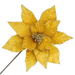 POINSETTIA STEM GOLD 12″ VELVET W/ 20″ STEM