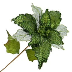 POINSETTIA STEM GREEN 11″ HEAD METALLIC W/GLITTER TRIM