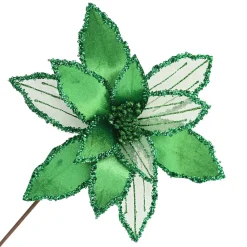 POINSETTIA STEM GREEN EMERALD 12″ HEAD VELVET SHEER W/ 20″ STEM