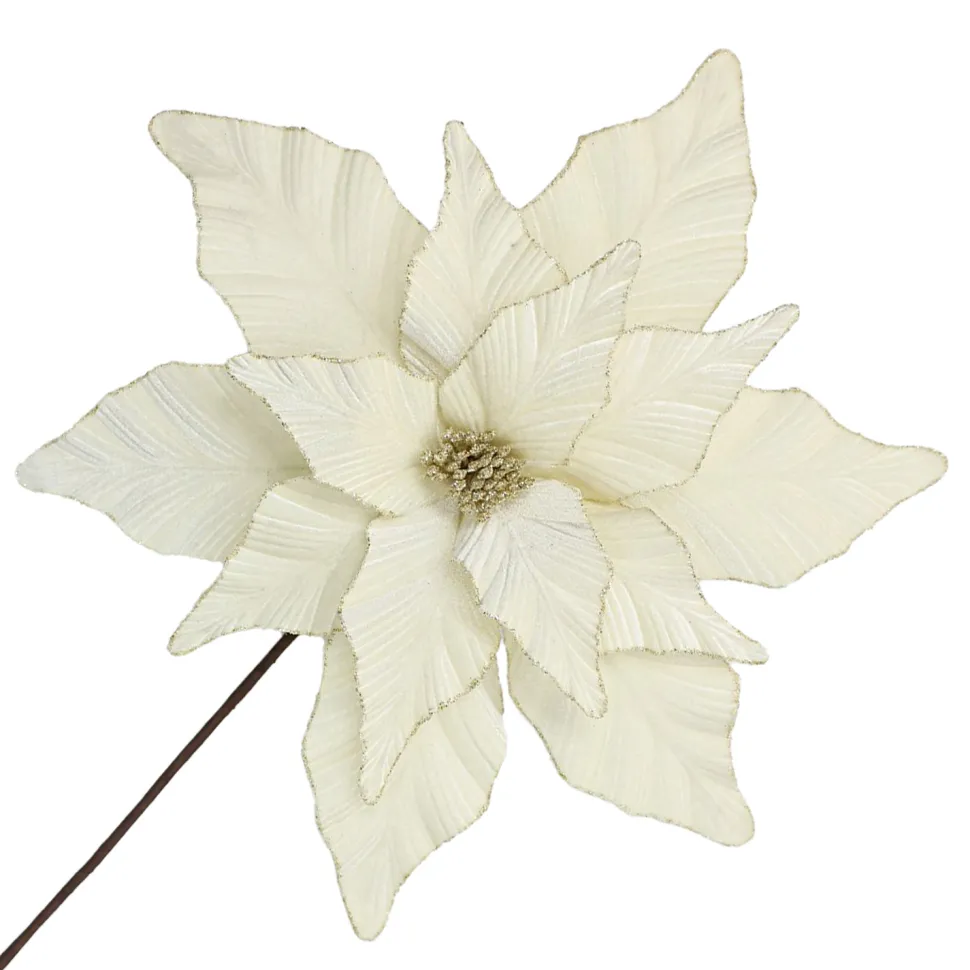 POINSETTIA STEM IVORY 17″ VELVET HEAD W/ 24″ STEM
