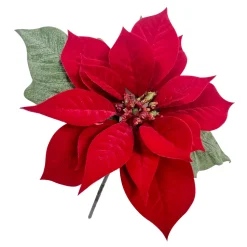 POINSETTIA STEM RED 12″ DELUXE VELVET W/ 12″ STEM