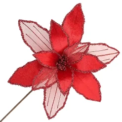 POINSETTIA STEM RED 16″ HEAD VELVET SHEER W/ 20″ STEM